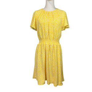 Michael Kors Print Crew Neckline Yellow Short Sleeve Dress. Size S